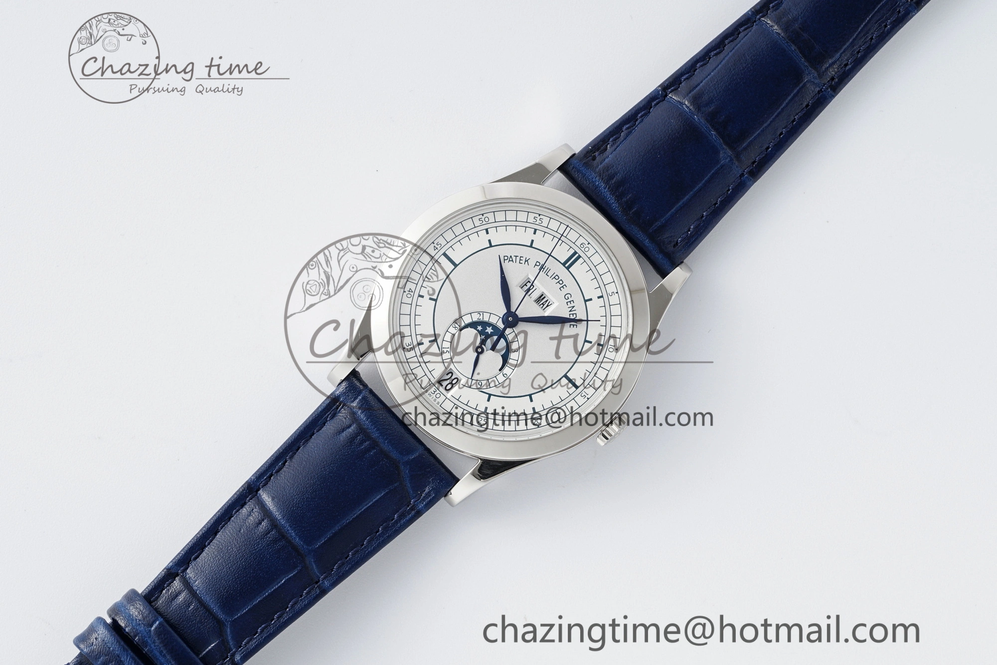 Annual Calendar Moonphase 5396 SS ZF 1:1 Best Edition White Blue Dial on Blue Leather Strap A324