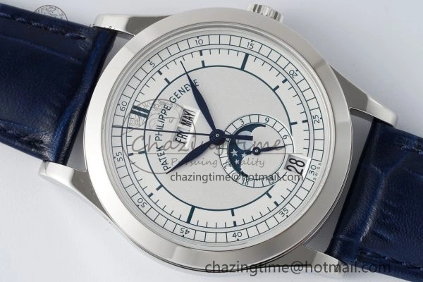 Annual Calendar Moonphase 5396 SS ZF 1:1 Best Edition White Blue Dial on Blue Leather Strap A324