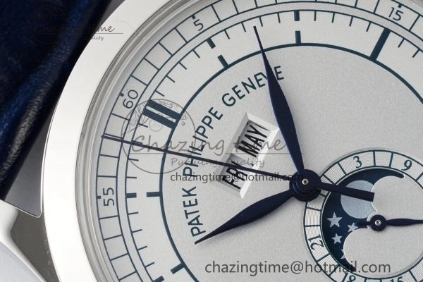 Annual Calendar Moonphase 5396 SS ZF 1:1 Best Edition White Blue Dial on Blue Leather Strap A324