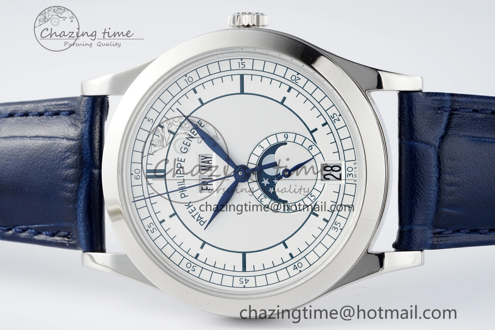Annual Calendar Moonphase 5396 SS ZF 1:1 Best Edition White Blue Dial on Blue Leather Strap A324