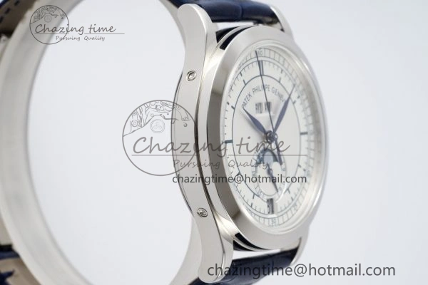 Annual Calendar Moonphase 5396 SS ZF 1:1 Best Edition White Blue Dial on Blue Leather Strap A324