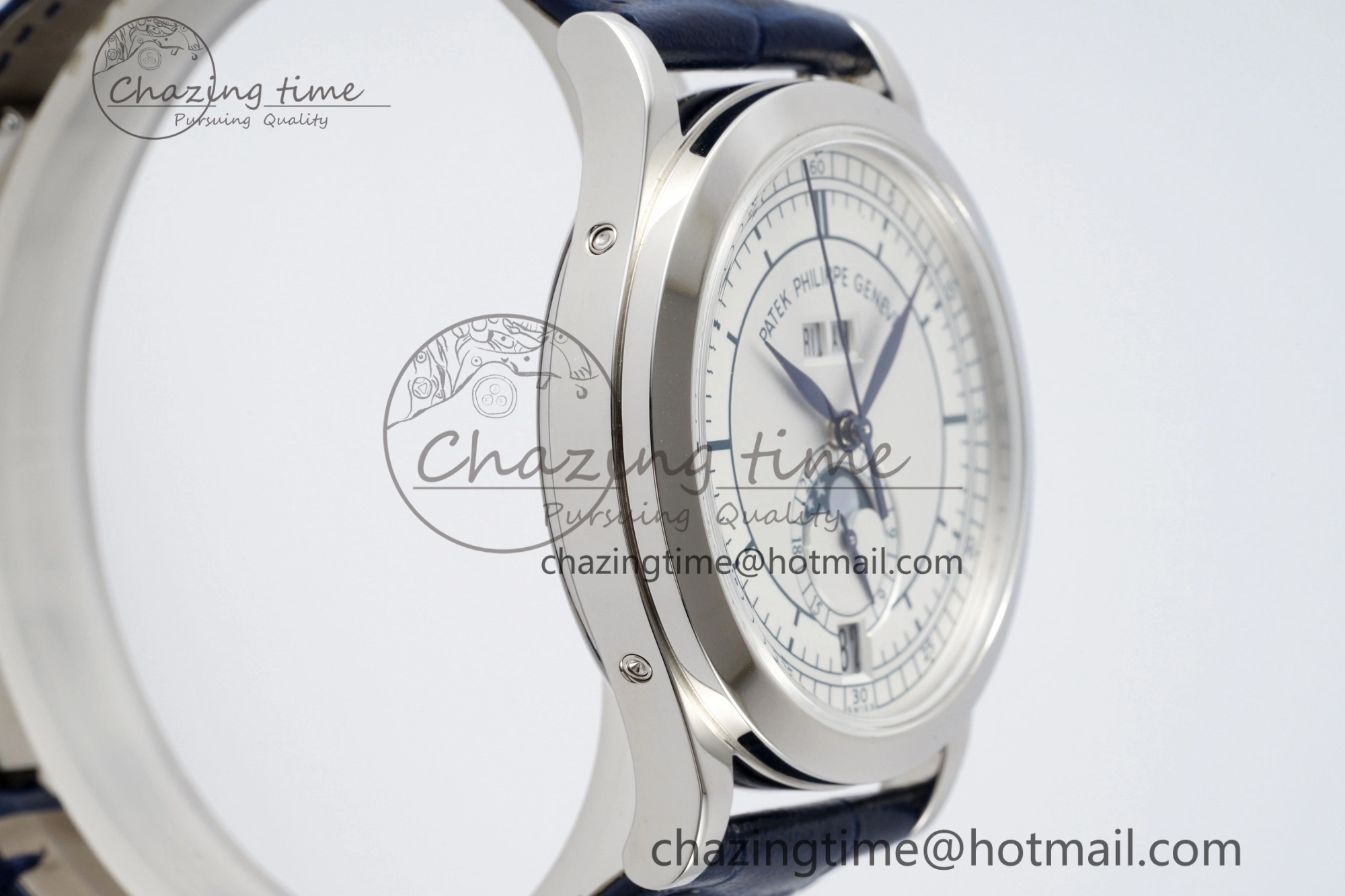 Annual Calendar Moonphase 5396 SS ZF 1:1 Best Edition White Blue Dial on Blue Leather Strap A324