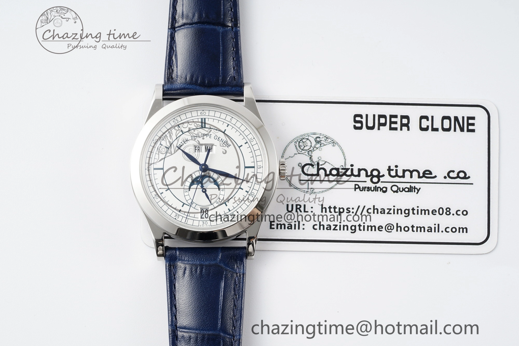 Annual Calendar Moonphase 5396 SS ZF 1:1 Best Edition White Blue Dial on Blue Leather Strap A324
