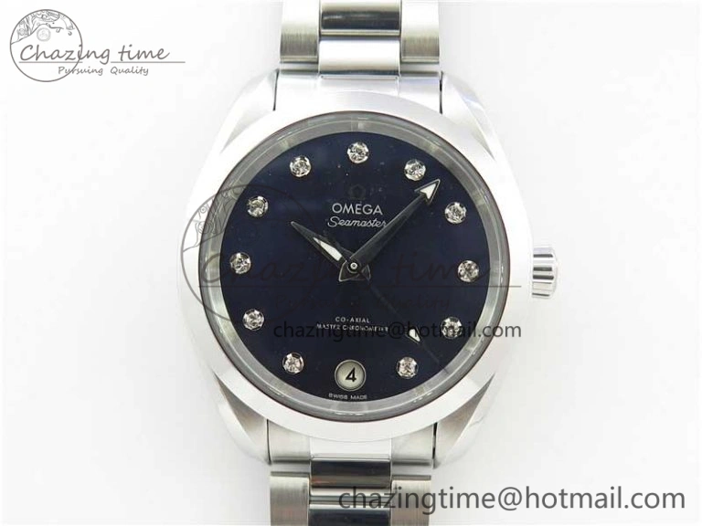 Aqua Terra 150M 34mm Ladies SS VSF 1:1 Best Edition Blue Dial Diamonds Markers on SS Bracelet A8800