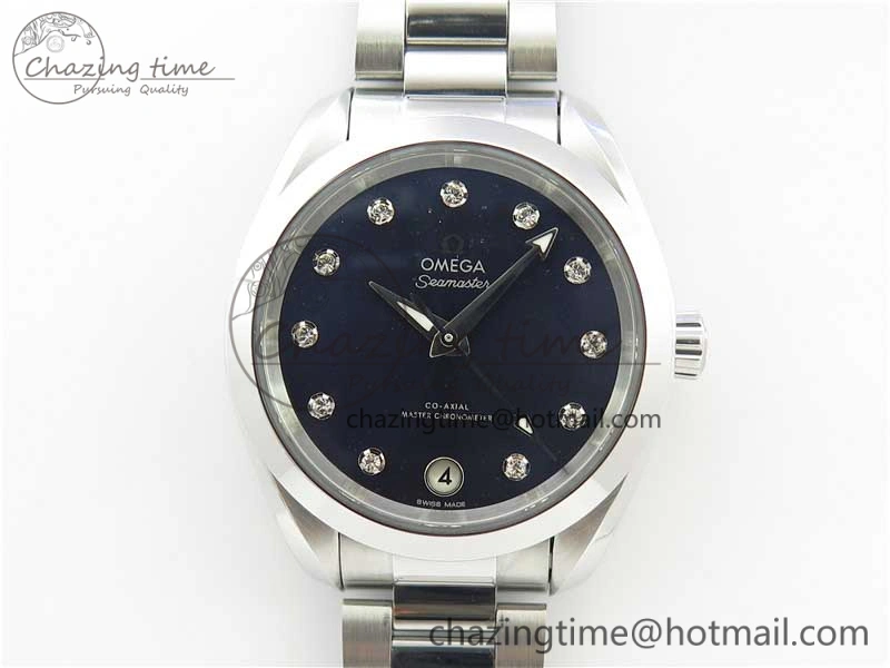 Aqua Terra 150M 34mm Ladies SS VSF 1:1 Best Edition Blue Dial Diamonds Markers on SS Bracelet A8800