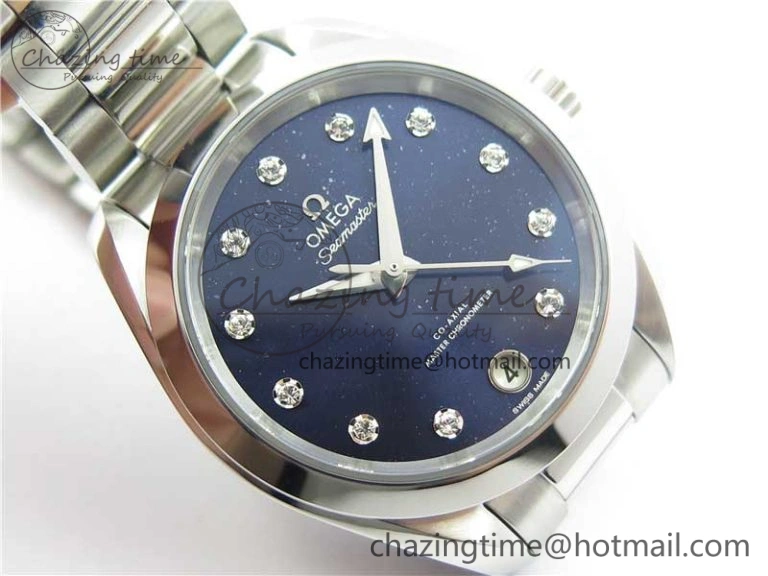 Aqua Terra 150M 34mm Ladies SS VSF 1:1 Best Edition Blue Dial Diamonds Markers on SS Bracelet A8800