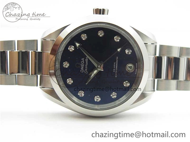 Aqua Terra 150M 34mm Ladies SS VSF 1:1 Best Edition Blue Dial Diamonds Markers on SS Bracelet A8800