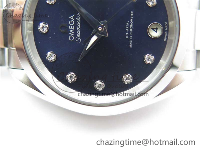 Aqua Terra 150M 34mm Ladies SS VSF 1:1 Best Edition Blue Dial Diamonds Markers on SS Bracelet A8800