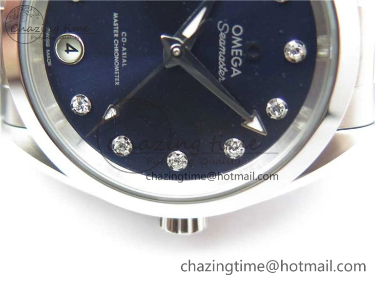 Aqua Terra 150M 34mm Ladies SS VSF 1:1 Best Edition Blue Dial Diamonds Markers on SS Bracelet A8800