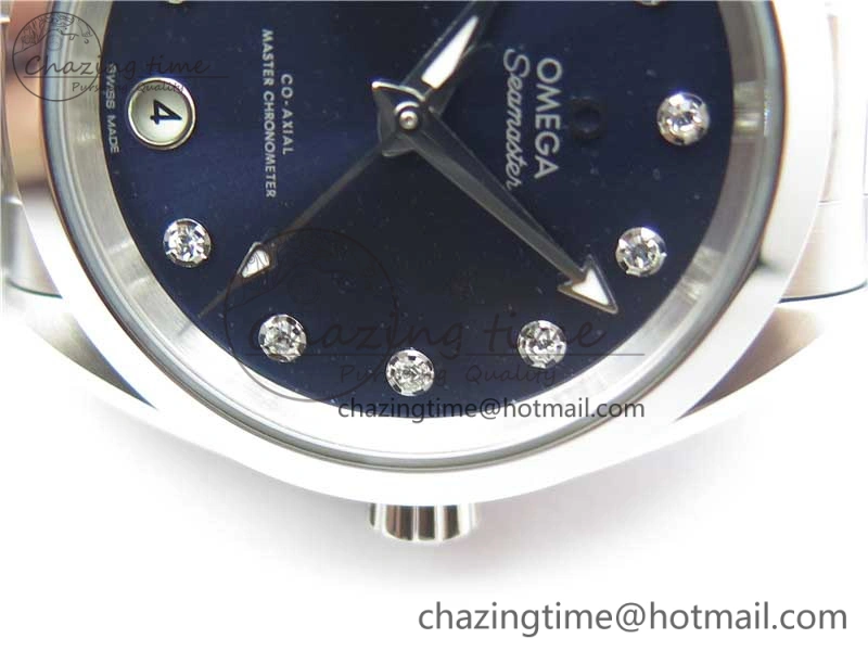Aqua Terra 150M 34mm Ladies SS VSF 1:1 Best Edition Blue Dial Diamonds Markers on SS Bracelet A8800