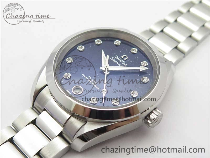 Aqua Terra 150M 34mm Ladies SS VSF 1:1 Best Edition Blue Dial Diamonds Markers on SS Bracelet A8800