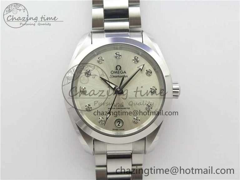Aqua Terra 150M 34mm Ladies SS VSF 1:1 Best Edition Silver Dial Diamonds Markers on SS Bracelet A8800