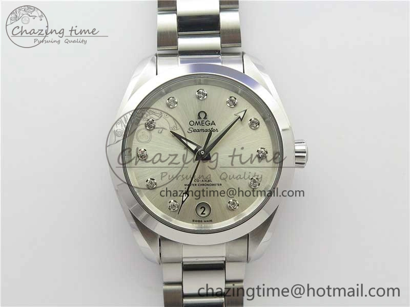 Aqua Terra 150M 34mm Ladies SS VSF 1:1 Best Edition Silver Dial Diamonds Markers on SS Bracelet A8800