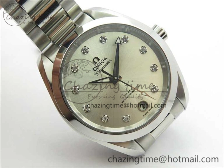Aqua Terra 150M 34mm Ladies SS VSF 1:1 Best Edition Silver Dial Diamonds Markers on SS Bracelet A8800