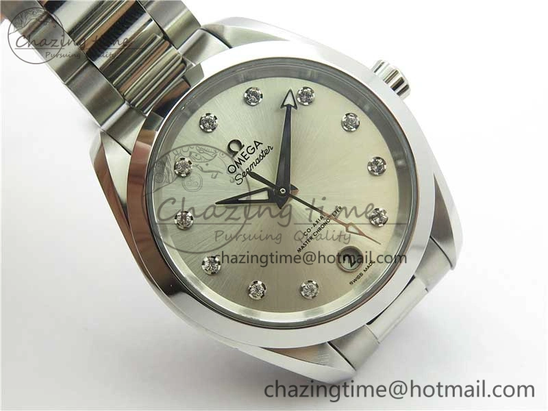 Aqua Terra 150M 34mm Ladies SS VSF 1:1 Best Edition Silver Dial Diamonds Markers on SS Bracelet A8800