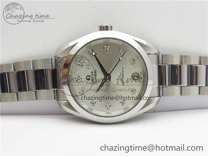 Aqua Terra 150M 34mm Ladies SS VSF 1:1 Best Edition Silver Dial Diamonds Markers on SS Bracelet A8800