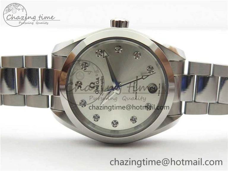 Aqua Terra 150M 34mm Ladies SS VSF 1:1 Best Edition Silver Dial Diamonds Markers on SS Bracelet A8800