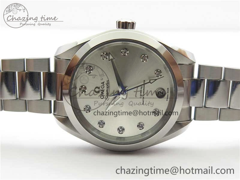 Aqua Terra 150M 34mm Ladies SS VSF 1:1 Best Edition Silver Dial Diamonds Markers on SS Bracelet A8800