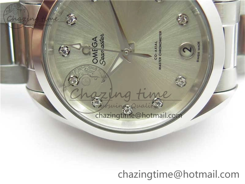Aqua Terra 150M 34mm Ladies SS VSF 1:1 Best Edition Silver Dial Diamonds Markers on SS Bracelet A8800