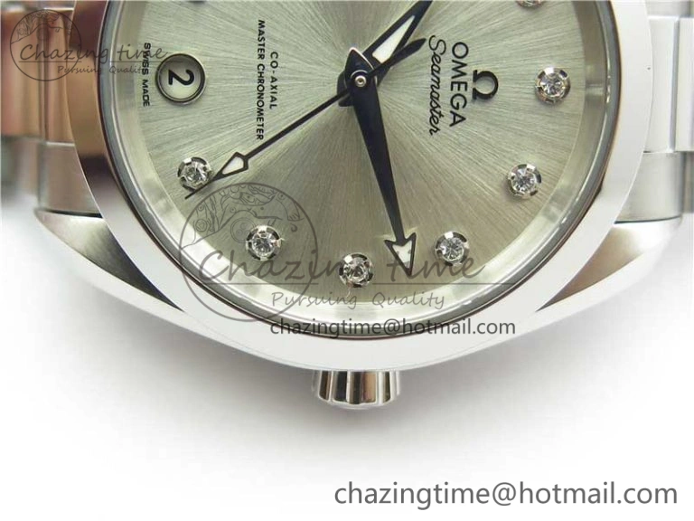Aqua Terra 150M 34mm Ladies SS VSF 1:1 Best Edition Silver Dial Diamonds Markers on SS Bracelet A8800