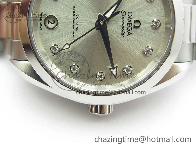 Aqua Terra 150M 34mm Ladies SS VSF 1:1 Best Edition Silver Dial Diamonds Markers on SS Bracelet A8800
