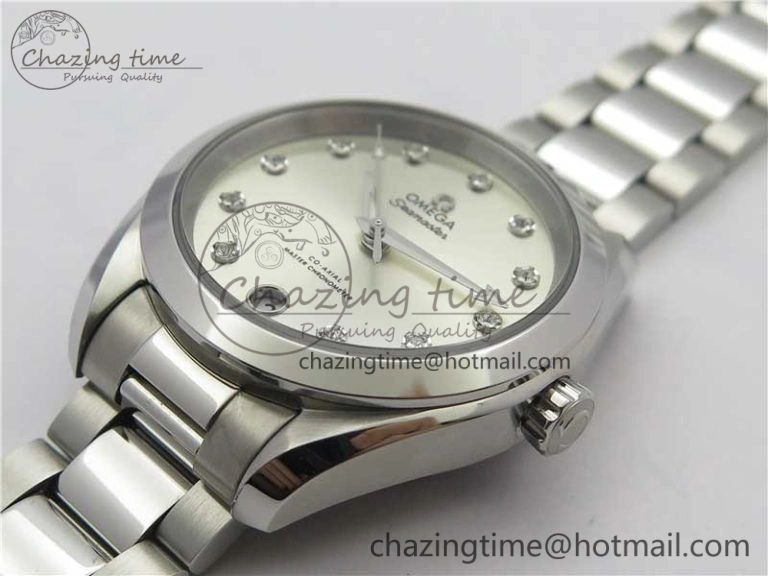 Aqua Terra 150M 34mm Ladies SS VSF 1:1 Best Edition Silver Dial Diamonds Markers on SS Bracelet A8800