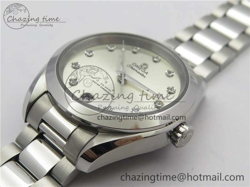 Aqua Terra 150M 34mm Ladies SS VSF 1:1 Best Edition Silver Dial Diamonds Markers on SS Bracelet A8800