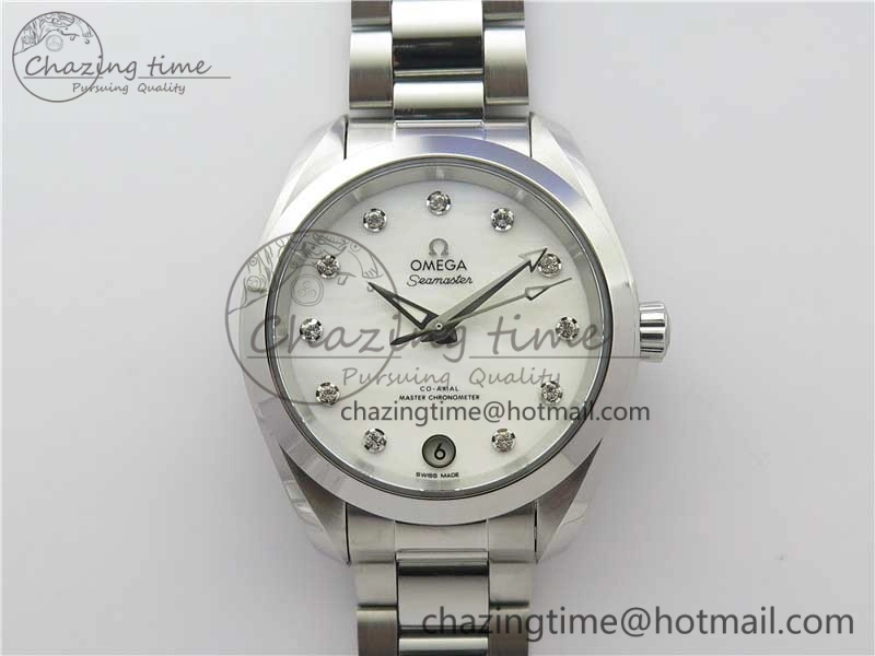 Aqua Terra 150M 34mm Ladies SS VSF 1:1 Best Edition White MOP Dial Diamonds Markers on SS Bracelet A8800