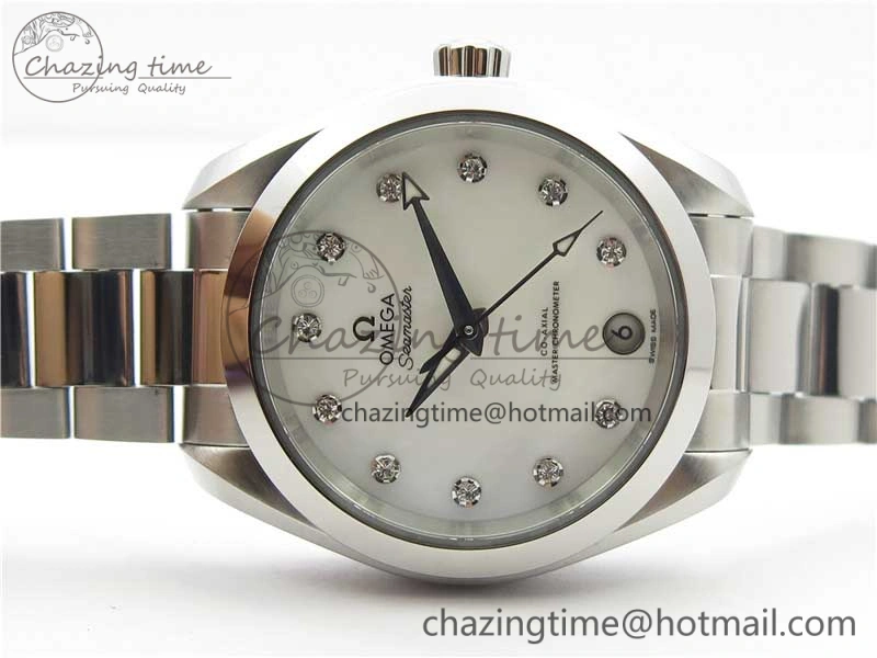 Aqua Terra 150M 34mm Ladies SS VSF 1:1 Best Edition White MOP Dial Diamonds Markers on SS Bracelet A8800