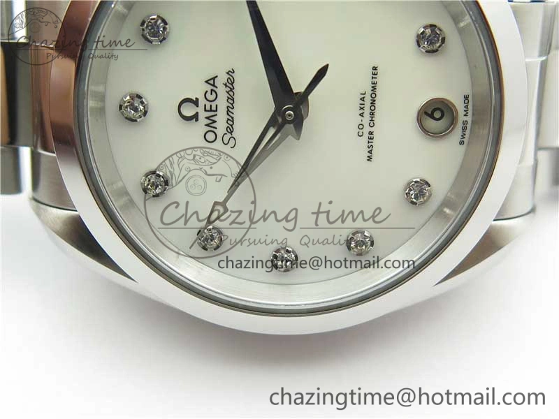 Aqua Terra 150M 34mm Ladies SS VSF 1:1 Best Edition White MOP Dial Diamonds Markers on SS Bracelet A8800
