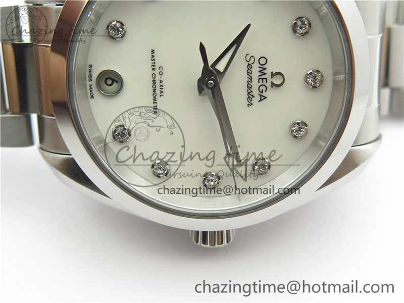 Aqua Terra 150M 34mm Ladies SS VSF 1:1 Best Edition White MOP Dial Diamonds Markers on SS Bracelet A8800