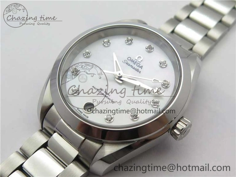 Aqua Terra 150M 34mm Ladies SS VSF 1:1 Best Edition White MOP Dial Diamonds Markers on SS Bracelet A8800