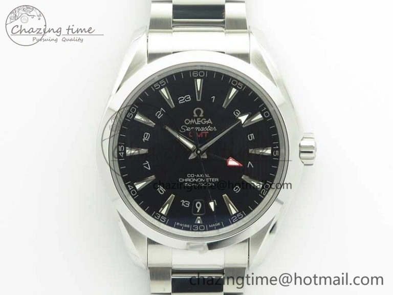 Aqua Terra 150M 43.5mm GMT SS VSF 1:1 Best Edition Black Textured Dial on SS Bracelet A8605 Super Clone V2