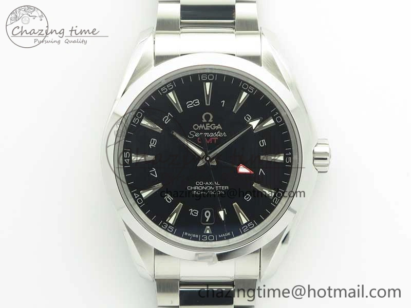 Aqua Terra 150M 43.5mm GMT SS VSF 1:1 Best Edition Black Textured Dial on SS Bracelet A8605 Super Clone V2