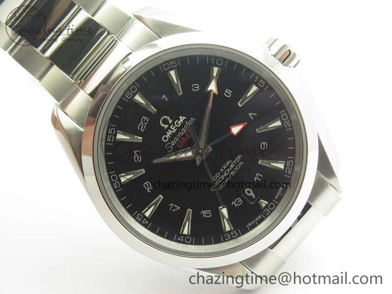 Aqua Terra 150M 43.5mm GMT SS VSF 1:1 Best Edition Black Textured Dial on SS Bracelet A8605 Super Clone V2