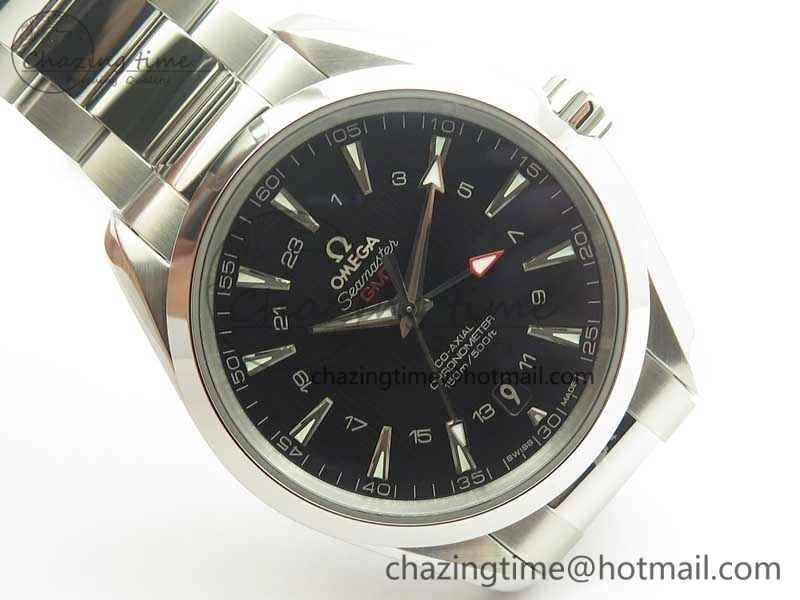 Aqua Terra 150M 43.5mm GMT SS VSF 1:1 Best Edition Black Textured Dial on SS Bracelet A8605 Super Clone V2
