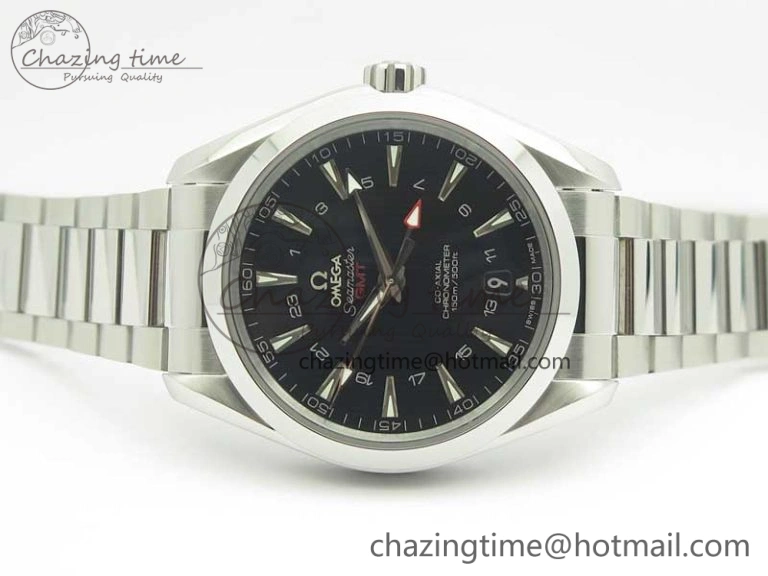 Aqua Terra 150M 43.5mm GMT SS VSF 1:1 Best Edition Black Textured Dial on SS Bracelet A8605 Super Clone V2