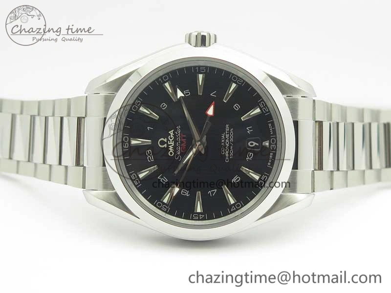 Aqua Terra 150M 43.5mm GMT SS VSF 1:1 Best Edition Black Textured Dial on SS Bracelet A8605 Super Clone V2