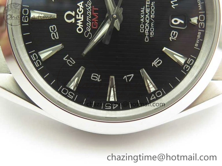 Aqua Terra 150M 43.5mm GMT SS VSF 1:1 Best Edition Black Textured Dial on SS Bracelet A8605 Super Clone V2