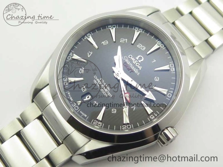 Aqua Terra 150M 43.5mm GMT SS VSF 1:1 Best Edition Black Textured Dial on SS Bracelet A8605 Super Clone V2