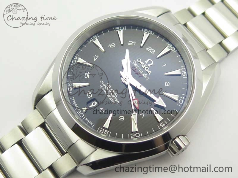 Aqua Terra 150M 43.5mm GMT SS VSF 1:1 Best Edition Black Textured Dial on SS Bracelet A8605 Super Clone V2