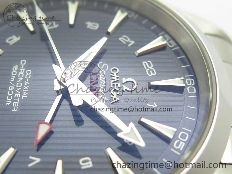 Aqua Terra 150M 43.5mm GMT SS VSF 1:1 Best Edition Blue Textured Dial on SS Bracelet A8605 Super Clone V2