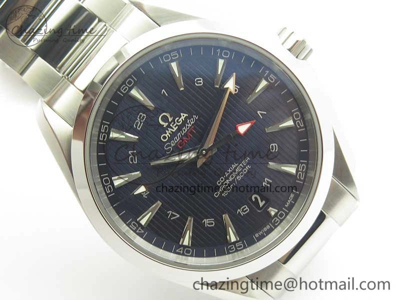 Aqua Terra 150M 43.5mm GMT SS VSF 1:1 Best Edition Blue Textured Dial on SS Bracelet A8605 Super Clone V2