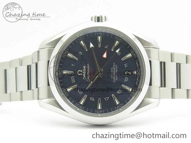 Aqua Terra 150M 43.5mm GMT SS VSF 1:1 Best Edition Blue Textured Dial on SS Bracelet A8605 Super Clone V2