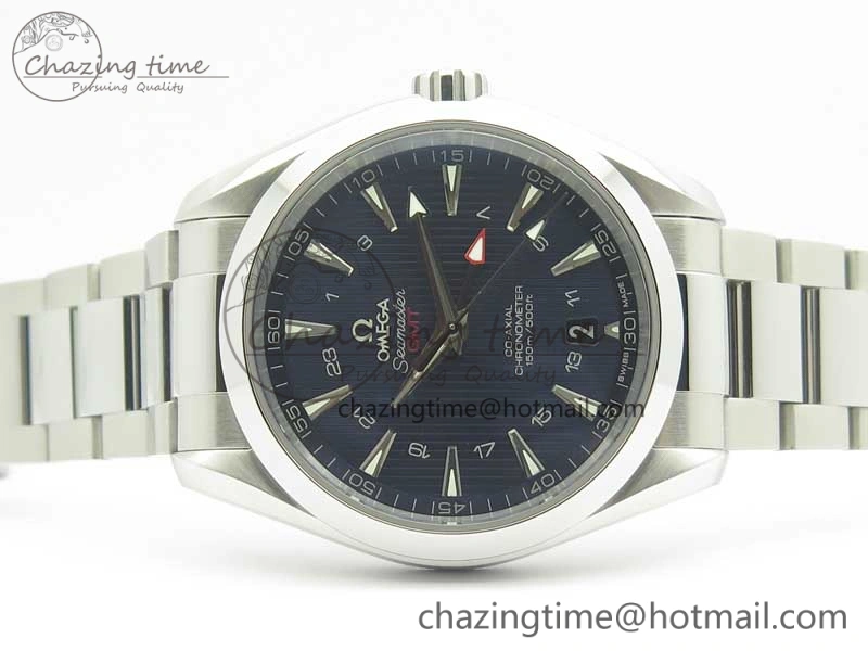 Aqua Terra 150M 43.5mm GMT SS VSF 1:1 Best Edition Blue Textured Dial on SS Bracelet A8605 Super Clone V2