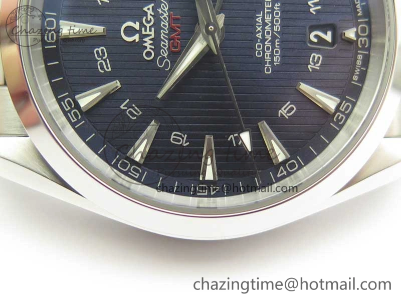 Aqua Terra 150M 43.5mm GMT SS VSF 1:1 Best Edition Blue Textured Dial on SS Bracelet A8605 Super Clone V2