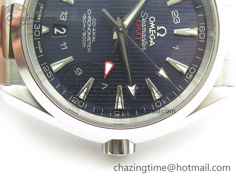 Aqua Terra 150M 43.5mm GMT SS VSF 1:1 Best Edition Blue Textured Dial on SS Bracelet A8605 Super Clone V2