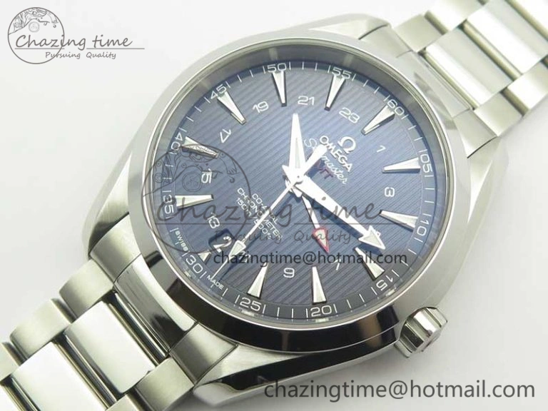 Aqua Terra 150M 43.5mm GMT SS VSF 1:1 Best Edition Blue Textured Dial on SS Bracelet A8605 Super Clone V2