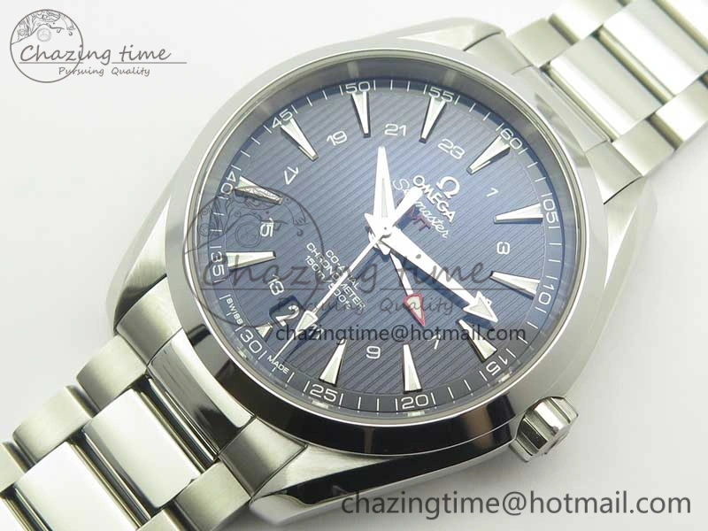 Aqua Terra 150M 43.5mm GMT SS VSF 1:1 Best Edition Blue Textured Dial on SS Bracelet A8605 Super Clone V2