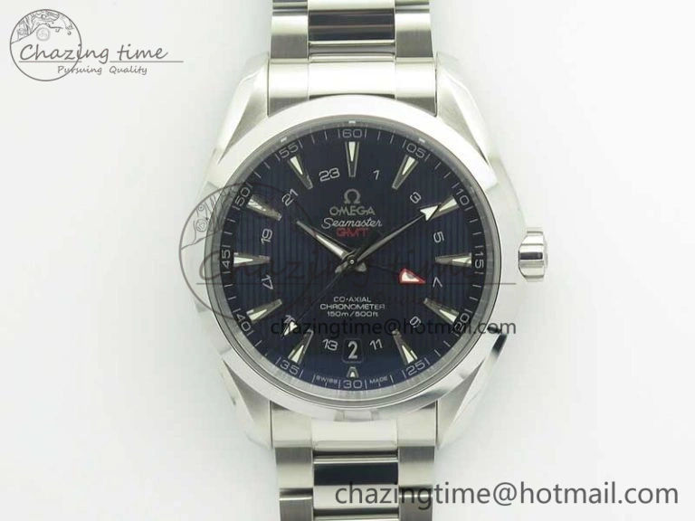 Aqua Terra 150M 43.5mm GMT SS VSF 1:1 Best Edition Blue Textured Dial on SS Bracelet A8605 Super Clone V2